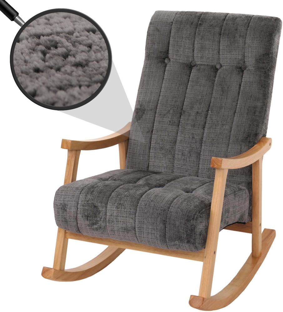 Schaukelstuhl HWC-K10, Relaxsessel, Holz FSC® Stoff/Textil Chenille (465g/m²) ~ dunkelgrau, Gestell natur Bild 1