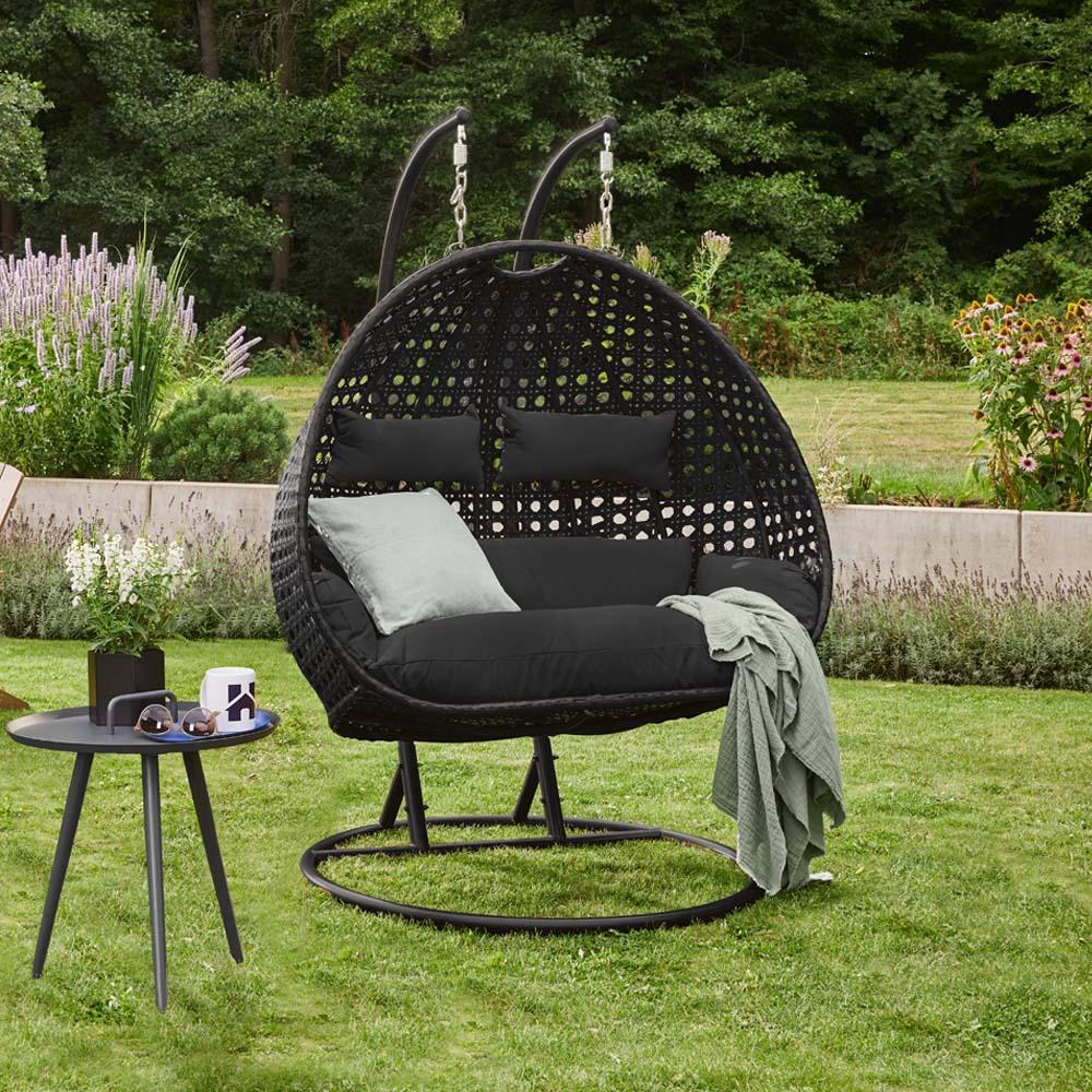 HOME DELUXE Polyrattan Hängesessel TWIN - Schwarz für 2 Personen Bild 1