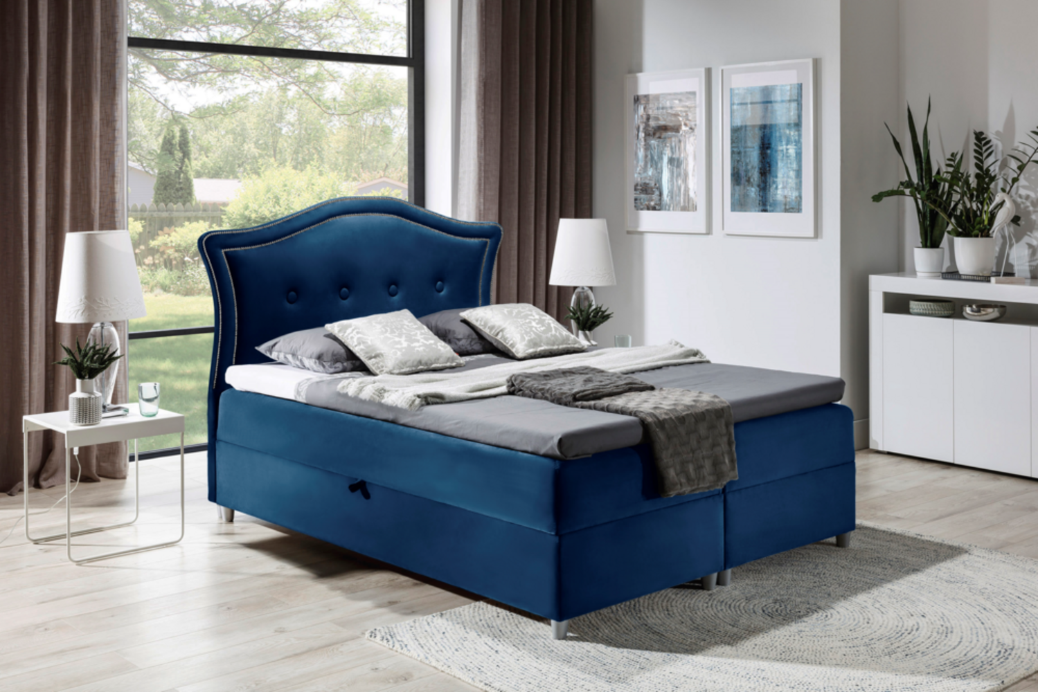 99rooms Marlon Boxspringbett Velours 120x200 cm Dunkelblau Bild 1
