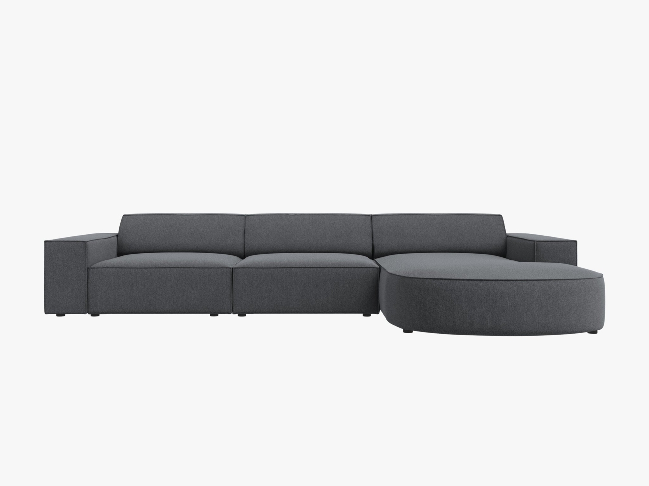Micadoni 4-Sitzer Sofa Jodie runde Recamiere Rechts Strukturierter Stoff Megan Dunkelgrau Bild 1
