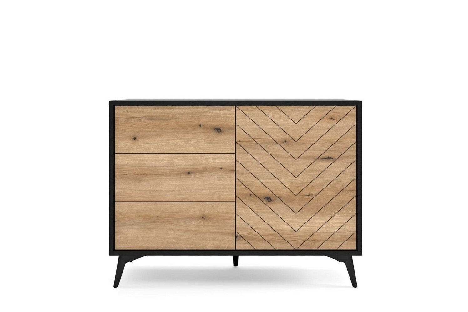 MOEBLO Kommode Onyks SZ104 (Sideboard Wohnzimmer Kommode Schlafzimmer Komodenschrank Highboard, schwarz/eiche Evoke Fischgrät, moderne Design), (HxBxT):77x104x39cm Bild 1