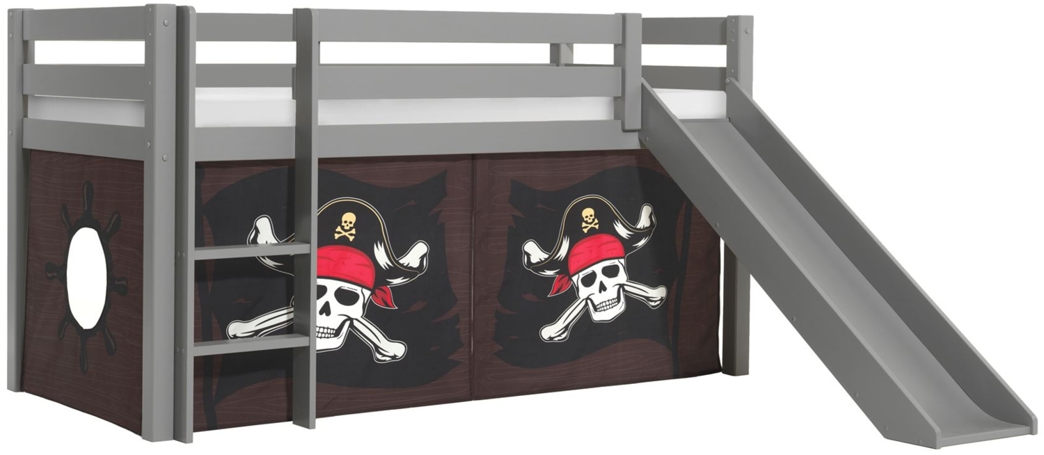 Kinderbett mit Rutsche Karolina Massivholz Grau Textilset Caribian Bild 1