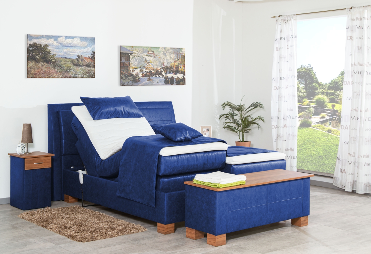 Meisterbetten Boxspringbett Like 100x200 in MS-Blue, Matratzenbezug Nano, Ergoflex-Topper Bild 1