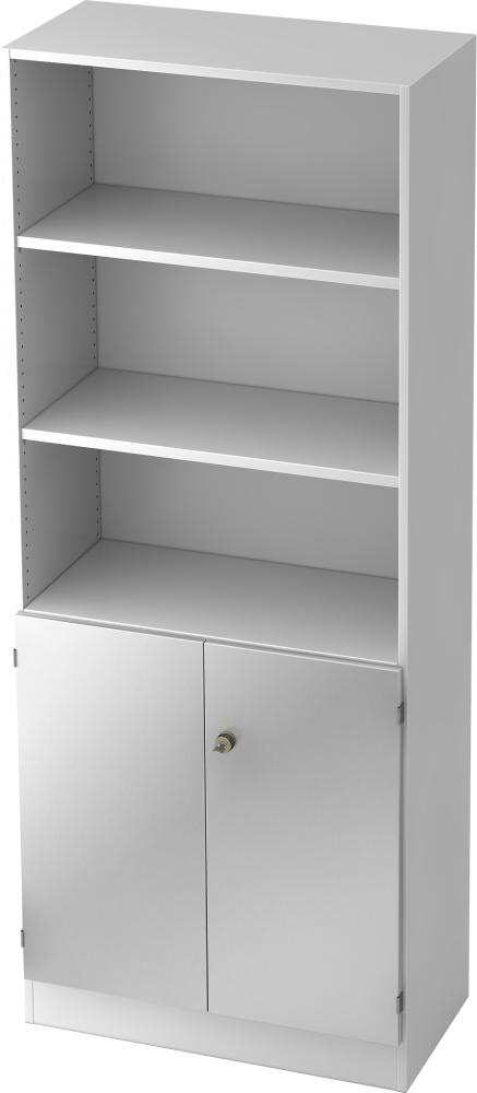 bümö office Regal-Aktenschrank abschließbar, Büroschrank groß aus FSC-Holz, 80cm breit in Weiß/Silber - abschließbarer Schrank, Büroschrank abschließbar, Büro Möbel Schrank System, 6770-W-S-SG Bild 1