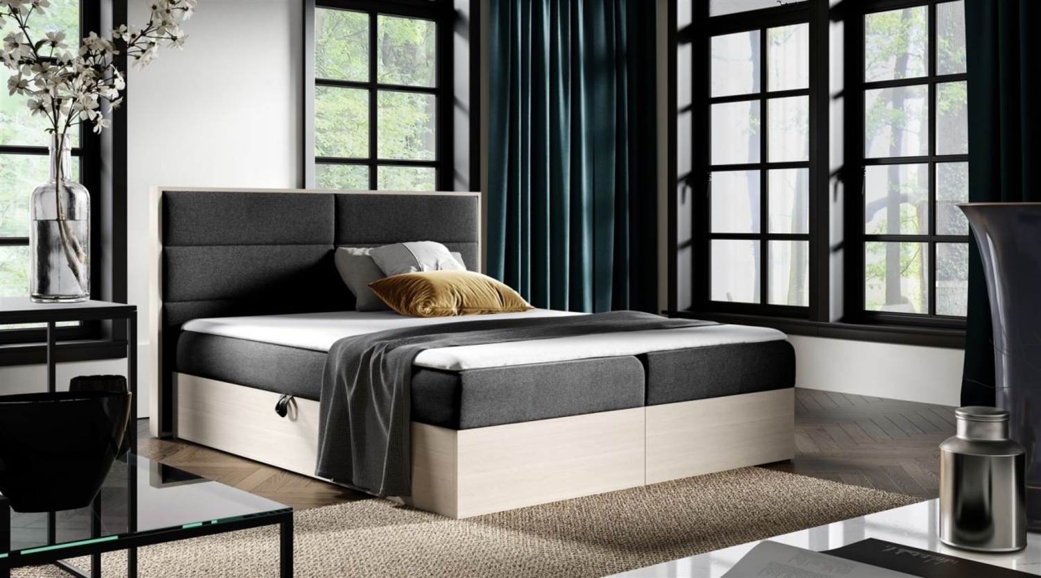 Boxspringbett Bett LAMBROS 200x200 cm Nordic Teak Stoff Schwarz inkl. Bettkasten Bild 1