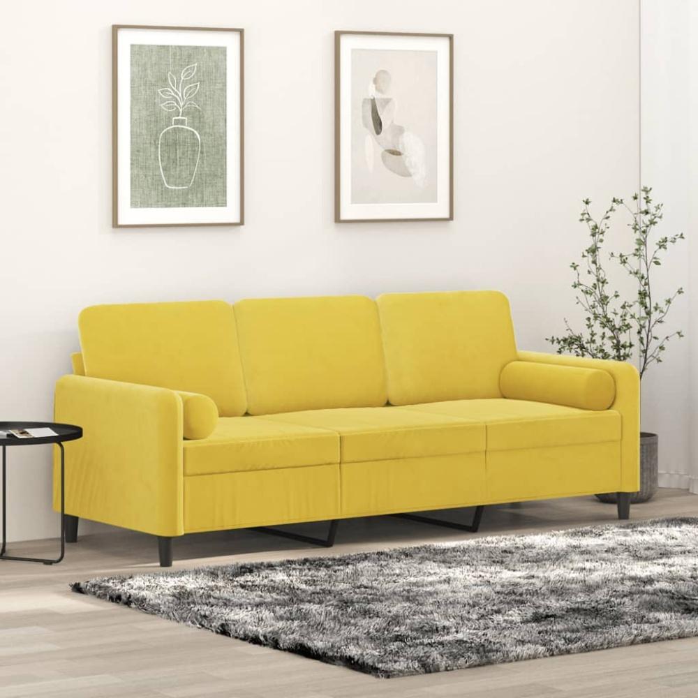 vidaXL 3-Sitzer-Sofa mit Zierkissen Gelb 180 cm Samt 3200897 Bild 1