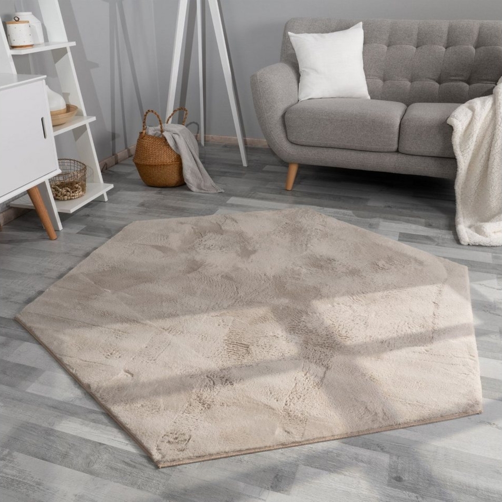 TT Home Teppich Suave 600, sechseckig, Höhe: 14 mm, Wohnzimmer Hochflor Teppich Kunstfell Modern Unifarben Flauschig Weich Bild 1