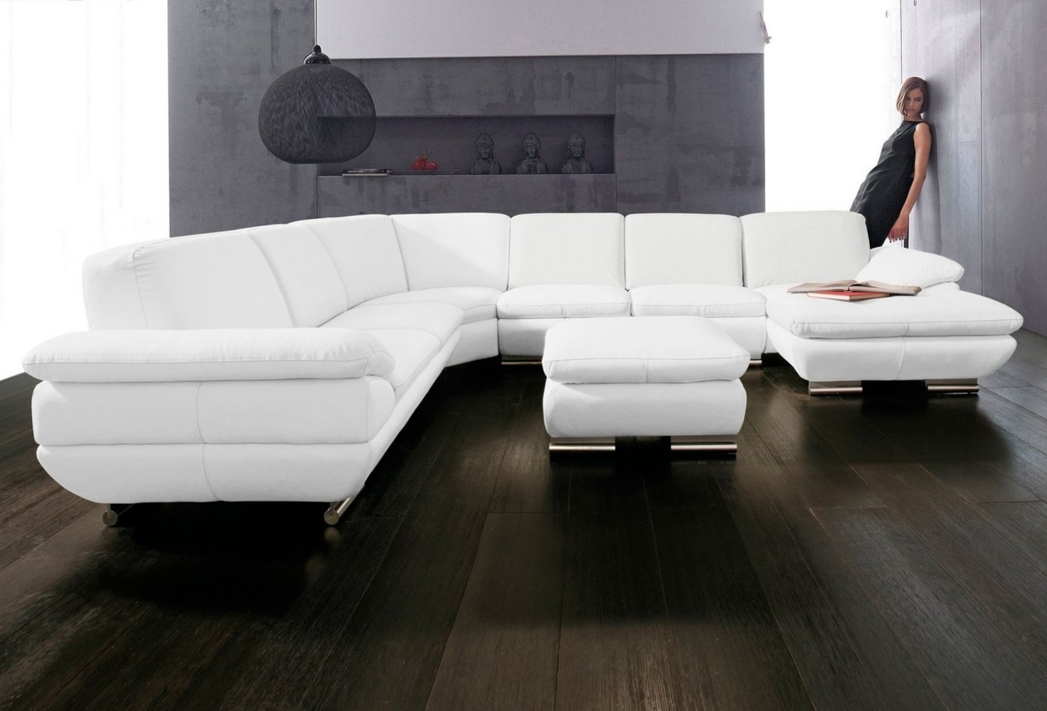CALIA ITALIA Wohnlandschaft Glamour, italienische Designwohnlandschaft, extrakomfortabel bequem, für mehr Sitzkomfort, hochwertiger Lederbezug, U-Form, Designfuß Bild 1