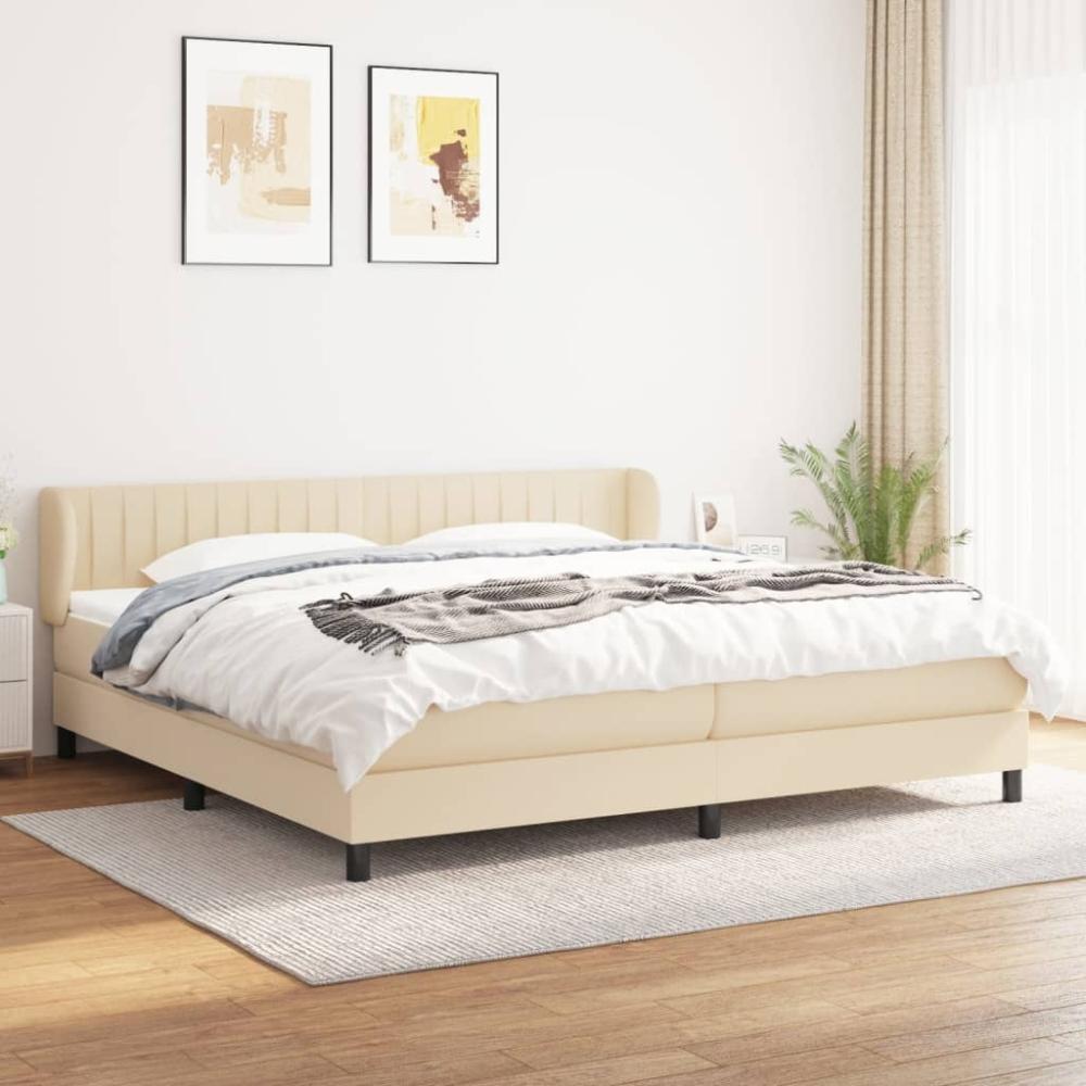 vidaXL Boxspringbett mit Matratze Creme 200x200 cm Stoff, Härtegrad: H2 [3126434] Bild 1