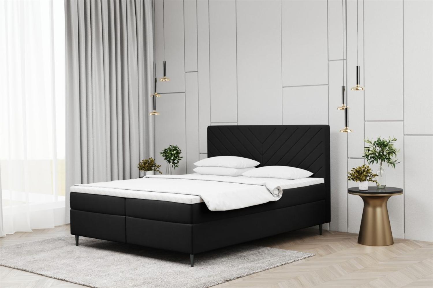 Boxspringbett Schlafzimmerbett BONITA 200x220cm in Stoff Matt Velvet Schwarz Bild 1