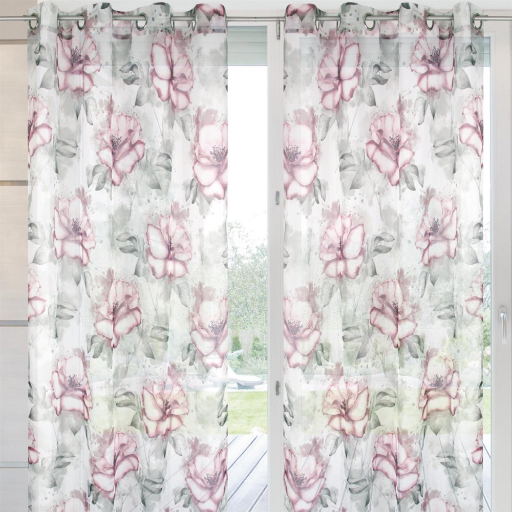 Arsvita 2er Pack Gardine (Flower) Voile mit Ösen 140x245 cm Ösenvorhang für zu Hause, transparente und moderne Fensterdekoration Bild 1