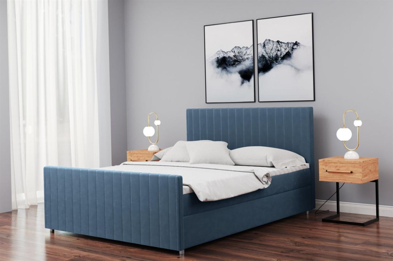 Boxspringbett Schlafzimmerbett ROSALIE 180x200cm in Stoff Matt Velvet Blau Bild 1