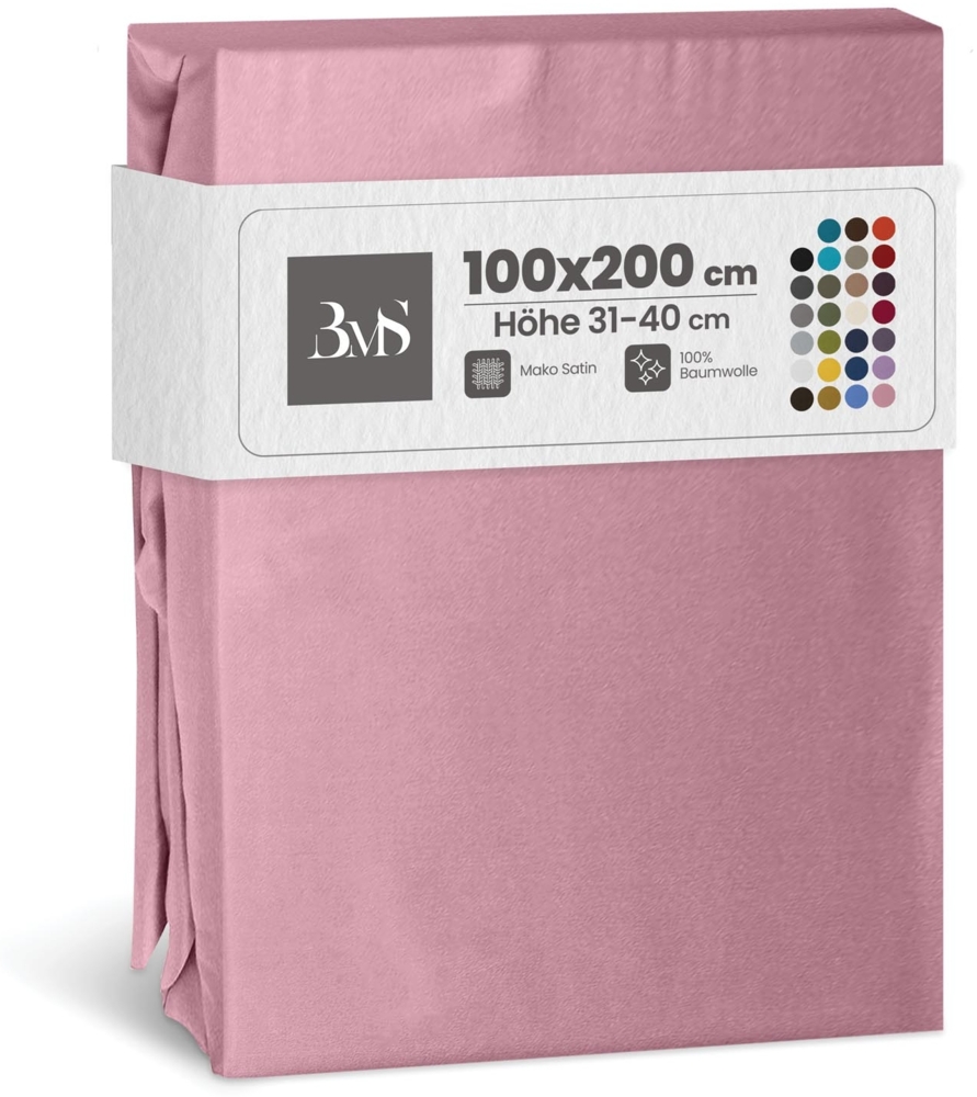 Bettwaesche-mit-Stil Mako-Satin Spannbettlaken rosa 100x200cm Höhe 31-40cm Bild 1