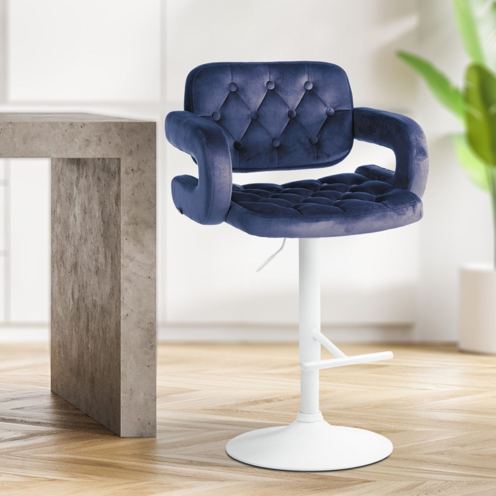 Barhocker Dublin Samt weiß blau Bild 1