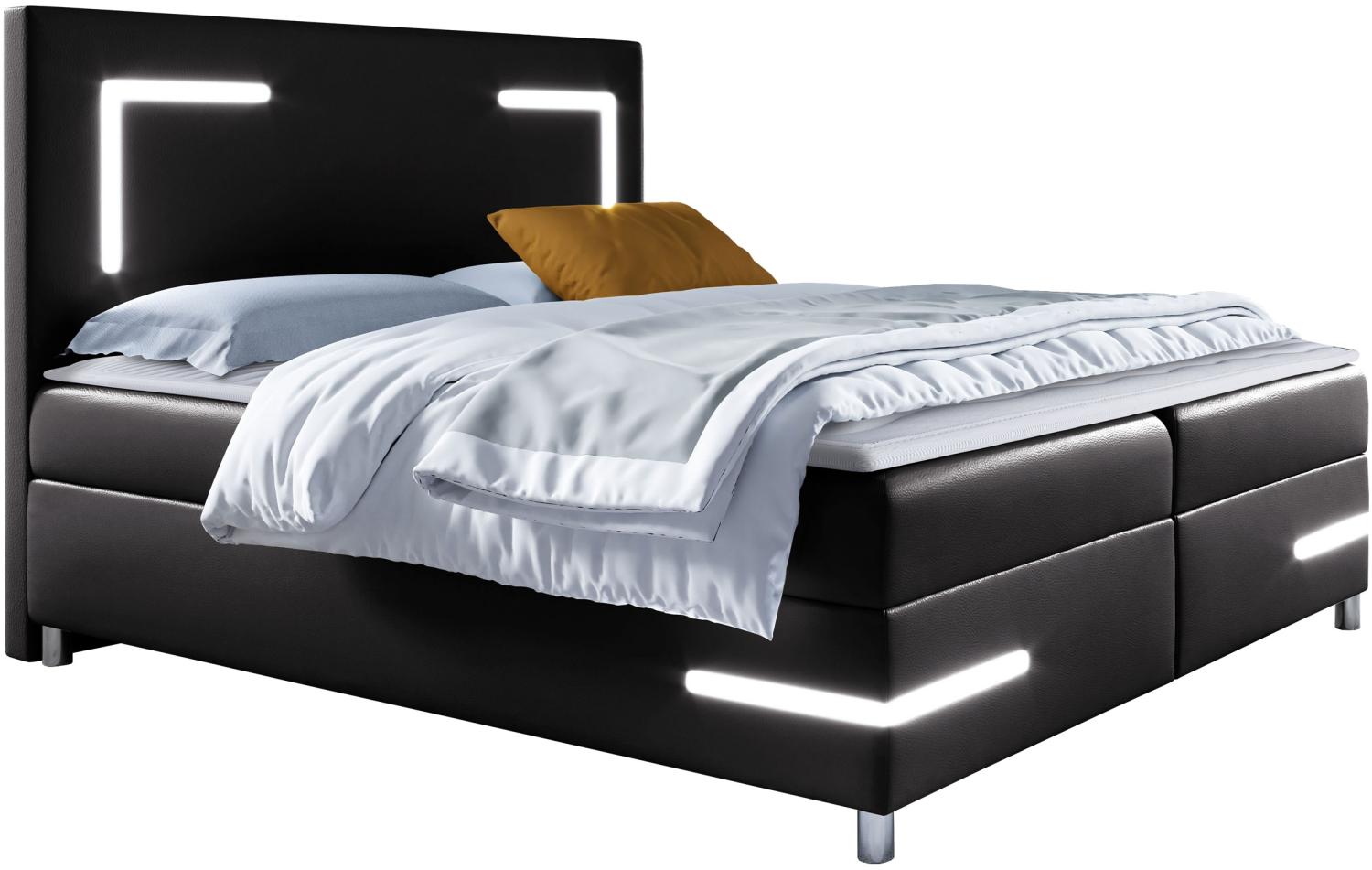 Boxspringbett Leleni LED, Schwarz, 140 x 200 cm Bild 1