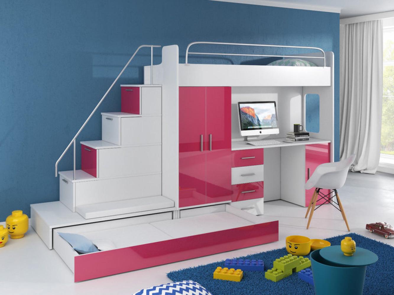 ROSA DOPPELSTOCKBETT STOCKBETT BETT KINDERZIMMER ETAGENBETT MIT SCHREIBTISCH Bild 1