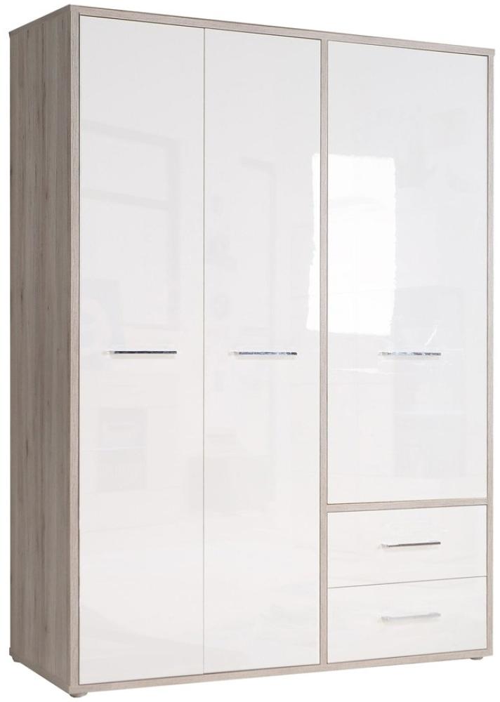 Kleiderschrank Jana 1 weiß Hochglanz Sandeiche 147 x 202 x 60 cm Bild 1