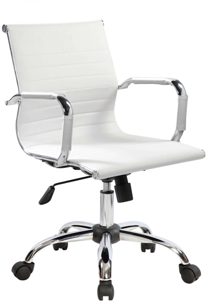 Dmora Stuhl mit Rädern Gallico, Chefsessel mit Armlehnen, Ergonomischer Bürostuhl, Weiß, 62x54h92/102 cm Bild 1