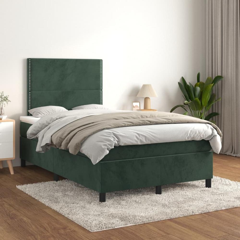 vidaXL Boxspringbett mit Matratze Dunkelgrün 120x200 cm Samt 3142956 Bild 1