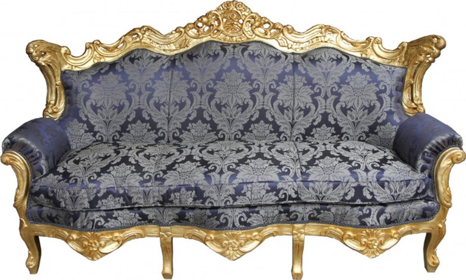 Casa Padrino Barock Sofa Master Royal Blau Muster / Gold - Wohnzimmer Couch Möbel Lounge Bild 1