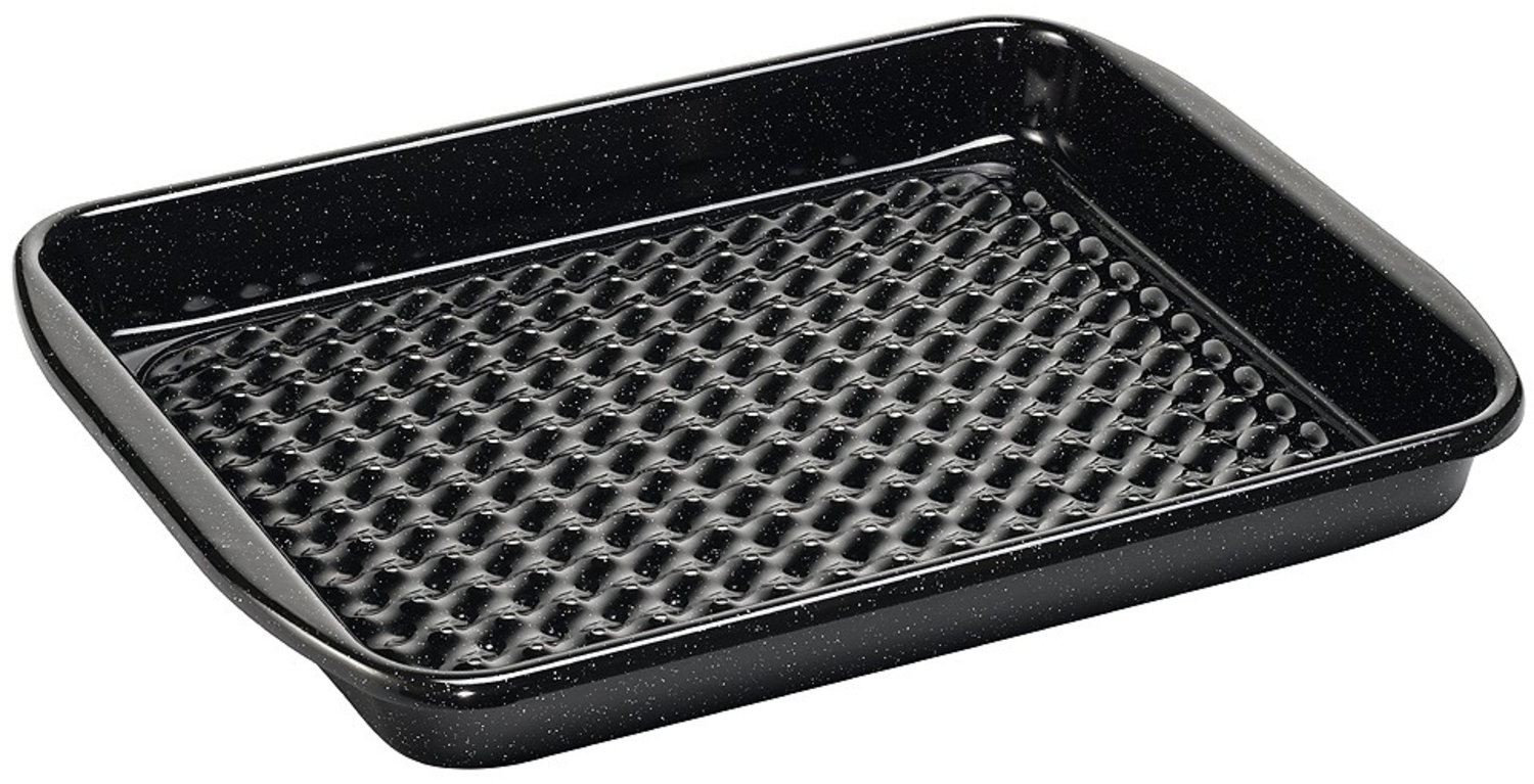 Riess Grilltasse Eckig Emaille Grillschale Schwarz Gelocht 42x32cm Bild 1