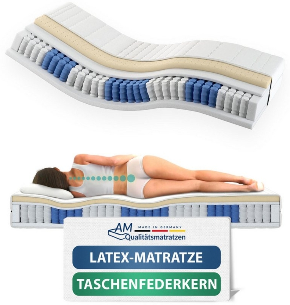 Taschenfederkernmatratze 7-Zonen Federkernmatratze mit Latex, Premium Latex-Matratze, Langlebig, AM Qualitätsmatratzen, 24 cm hoch, 90x200 cm Bild 1