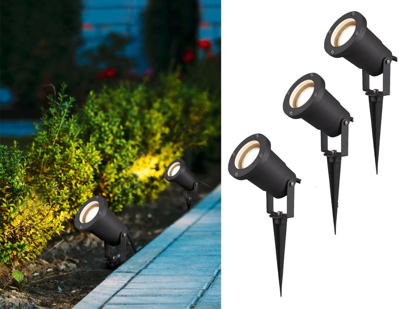 TRIO Leuchten LED Gartenstrahler, LED wechselbar, Warmweiß, 3er Set Baum-strahler Garten-beleuchtung mit Strom IP 65, Höhe 11cm Bild 1