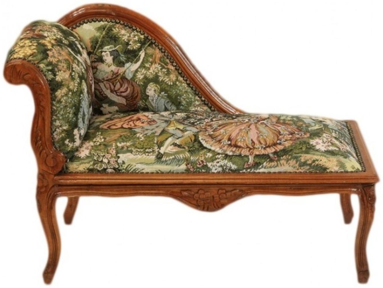 Casa Padrino Barock Kinder Chaiselongue Gobelin Muster / Mahagoni - Tron Barock Möbel Bild 1