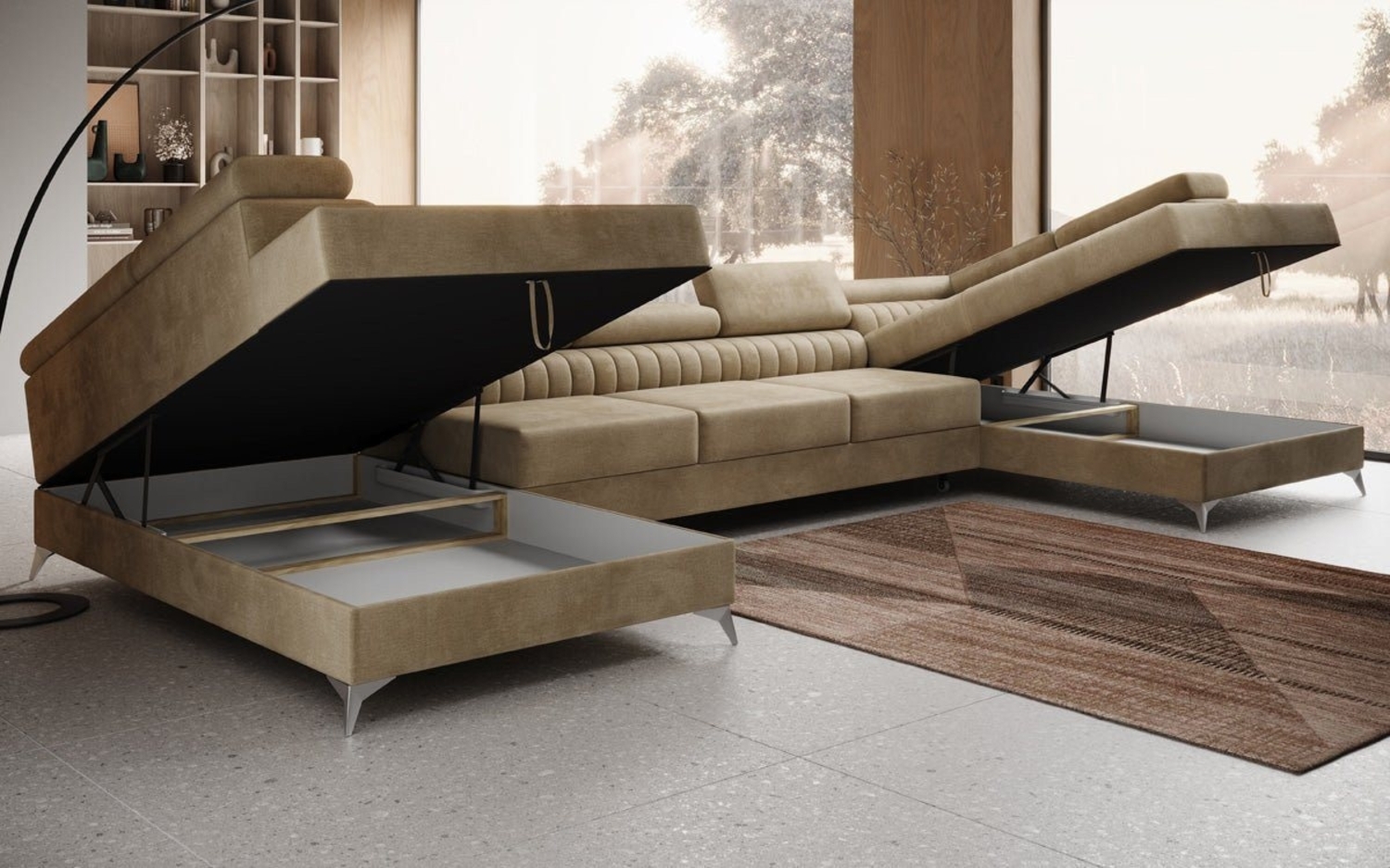 Luxusbetten24 Schlafsofa Designer Sofa Aurea U XXL in Samt, mit Stauraum und Schlaffunktion Bild 1