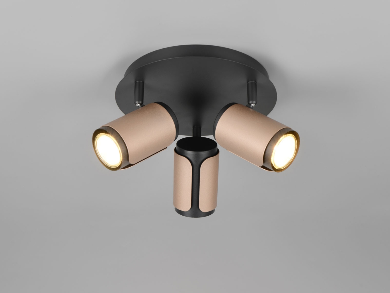 Deckenstrahler GILLAN 3-flammig Metall Schwarz / Coffee, rund Ø 30cm Bild 1