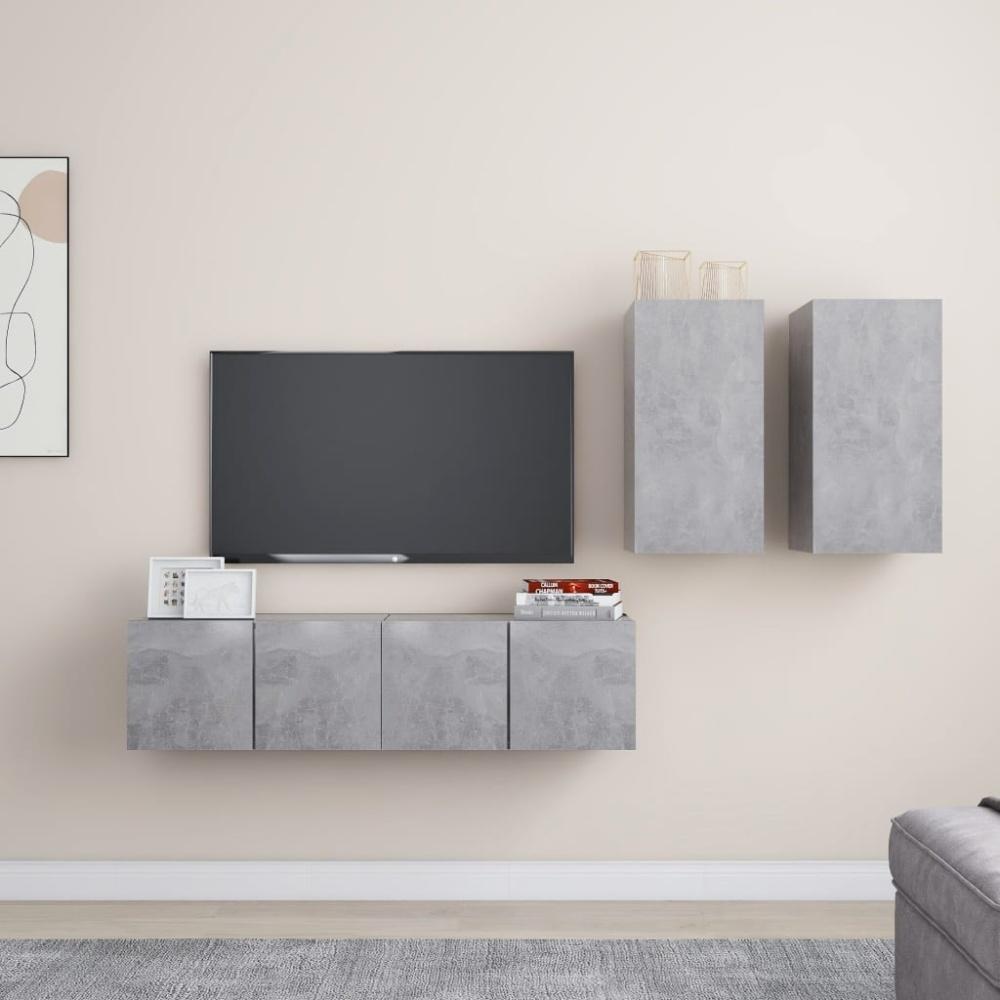 vidaXL 4-tlg. TV-Schrank-Set Betongrau Spanplatte [3079105] Bild 1