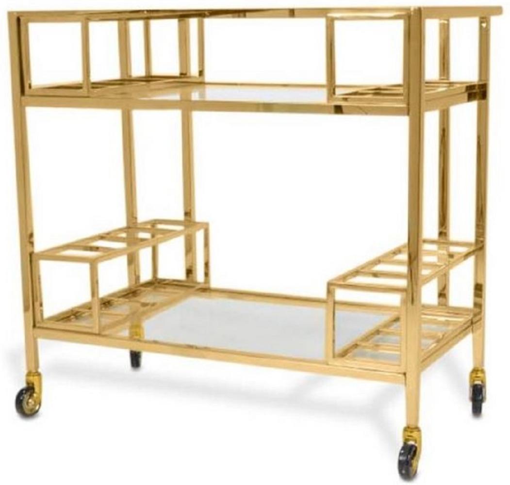 Casa Padrino Luxus Servierwagen Gold 80x48 x H. 77 cm - Edelstahl Trolley mit gehärteten Glasplatten - Hotel & Gastronomie Accessoires Bild 1