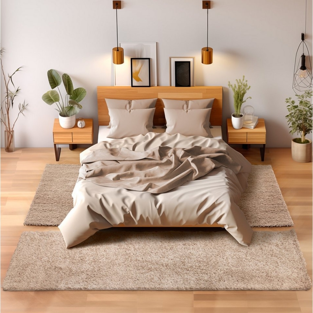 SIMPEX24 Hochflor-Bettumrandung Unicolor - Einfarbig, Höhe 30 mm, (Bett-Set, 3-tlg, Bettvorlage), Schlafzimmer Teppich Bettumrandung Läufer Set 3 teilig Bild 1