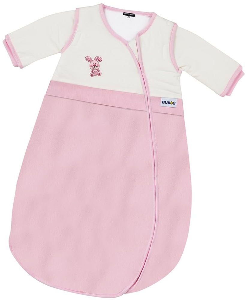 Gesslein Baby Schlafsack Bubou, Ganzjahres-Schlafsack mit Temperaturregulierung (optimale Passform, Langer Reißverschluss, 110), rosa mit Hase Motiv Bild 1