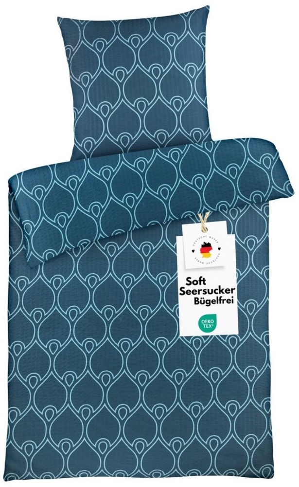 Seersucker Bettwäsche 135x200 cm und 80x80 cm aus 100% Polyester - Ornamente Blau Bild 1
