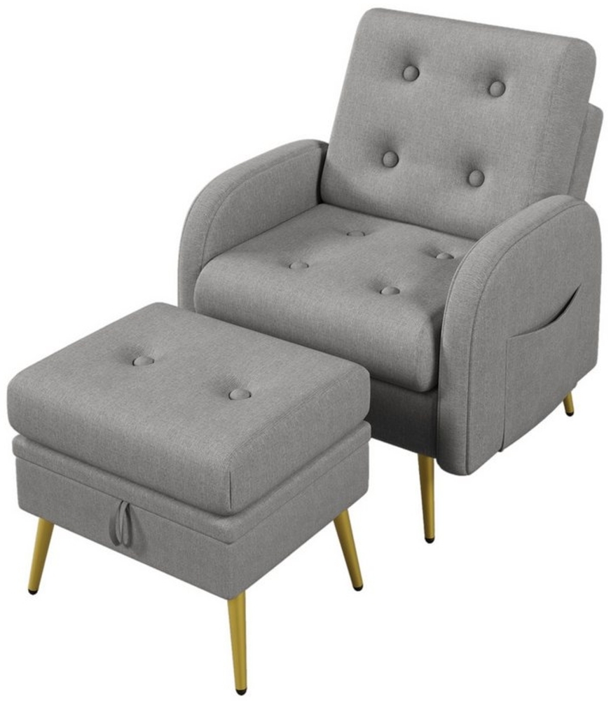 MODFU Ohrensessel Freizeitstuhl mit Fußstütze (Loungesessel, Polsterstuhle, Einzelsofa, 1-St, neigbar, 68*77*85+52*42*47cm), mit 3-stufig verstellbar Rückenlehne, seitlicher Ablage Bild 1