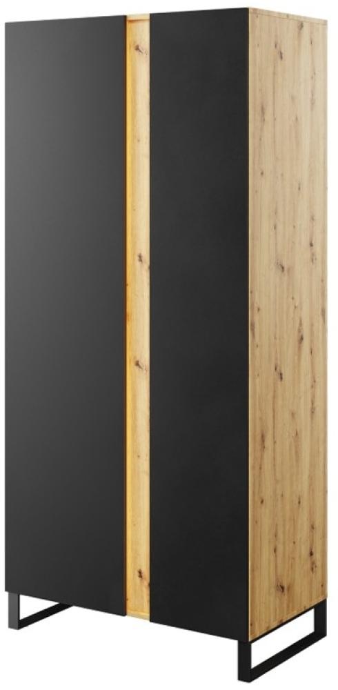 Kleiderschrank "Mono" Drehtürenschrank 90cm eiche evoke schwarz MDF grifflos Bild 1