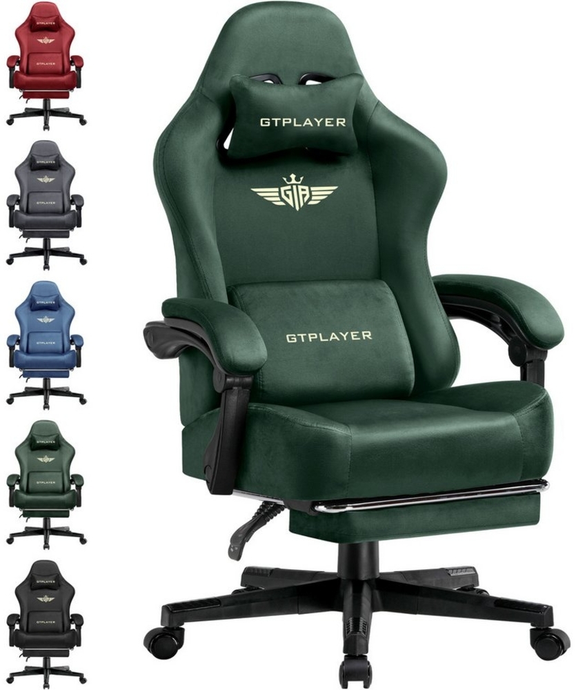 GTPLAYER Gaming-Stuhl aus Stoff mit Taschenfederkissen großer hoher Gamer Stuhl, 150KG (Gaming Chair mit hoher Rückenlehne und Fußstütze), Bürostuhl Gaming Sessel Gepolstert für Jugendliche und Erwachsene Bild 1