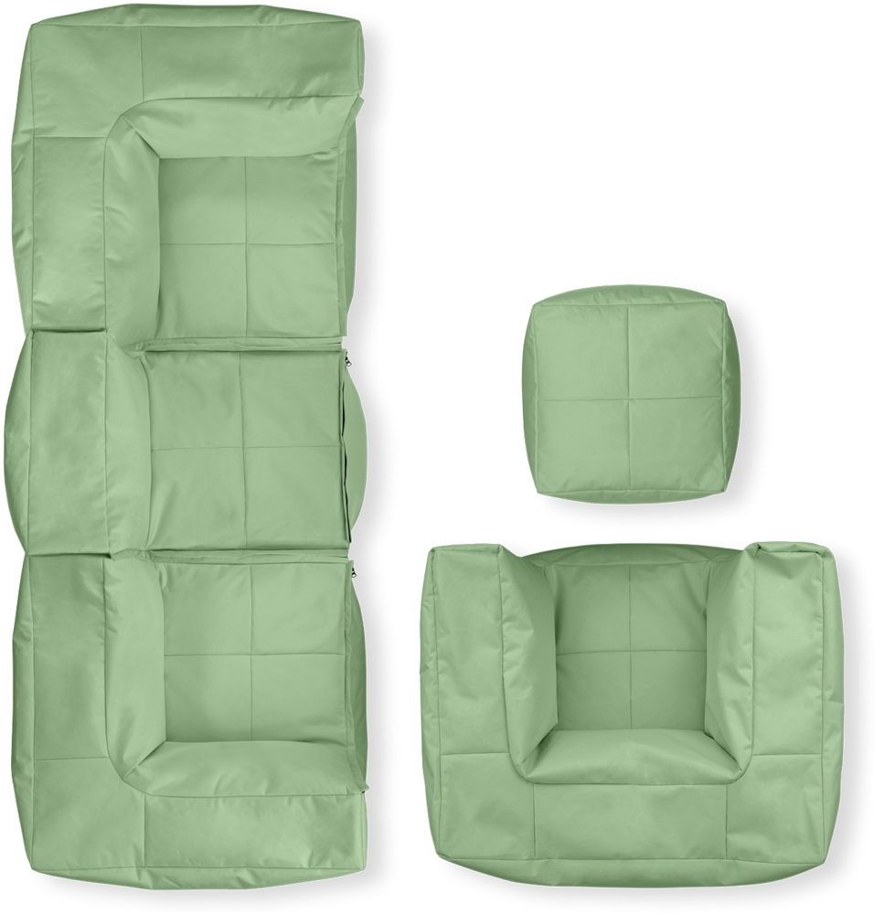 Lumaland Sitzsack-Lounge Modular Garnitur | 5-Teiliges Set | Indoor & Outdoor Sitz-Garnitur | Erweiterbar & Waschbare Sitzmöbel für Innenräume & Garten | Wasserfeste Chill-Out Lounge [Pastellgrün] Bild 1