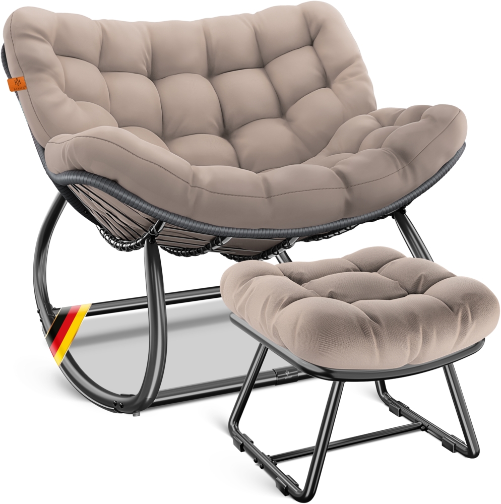 KESSER® Schaukelstuhl für drinnen & draußen ergonomischer Schaukelsessel | maximale Belastung von 120kg Relaxsessel mit Rutschfesten Füßen, Witterungsbeständig | Ideal für Balkon, Garten & Wohnzimmer Taupe, XXL Chillexer Pro Bild 1