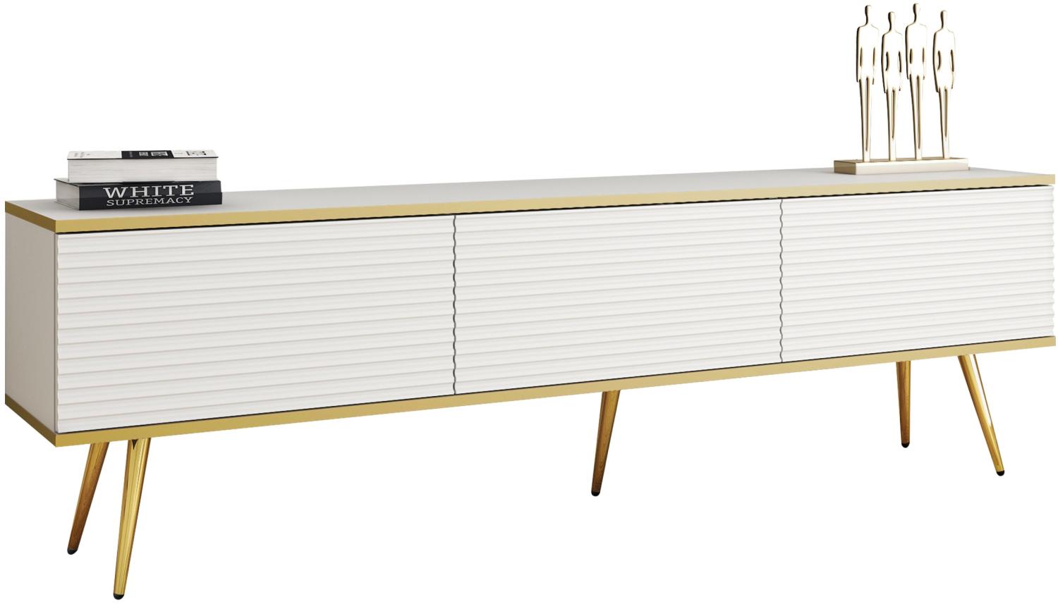 TV Lowboard Orenate MDF 175 mit Füße (Farbe: Weiß / Weiß + Gold) Bild 1