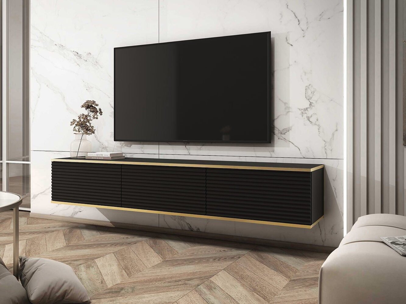 TV-Lowboard TV-Lowboard Orenate II (Farbe: Schwarz / Schwarz + Gold) Bild 1