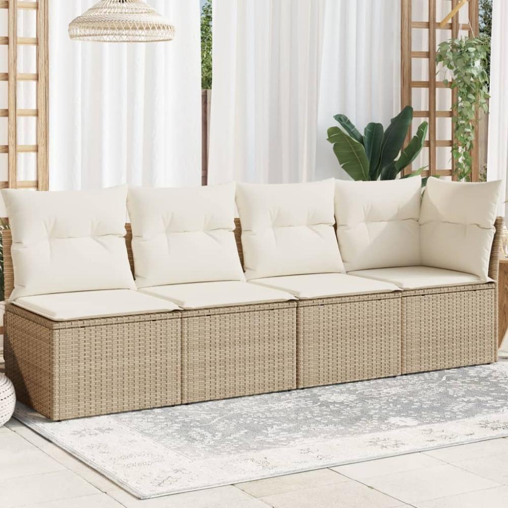 vidaXL Gartensofa mit Kissen 4-Sitzer Beige Poly Rattan 366053 Bild 1