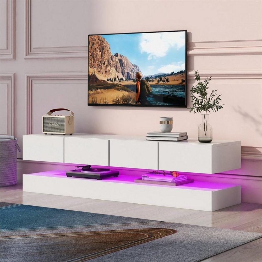 XDeer TV-Schrank LED TV Lowboard,Wandmontierter TV-Schrank,TV-Ständer,TV-Möbel mit 2 Schränken und 4 Schubladen,16-farbige LED-Beleuchtung Bild 1