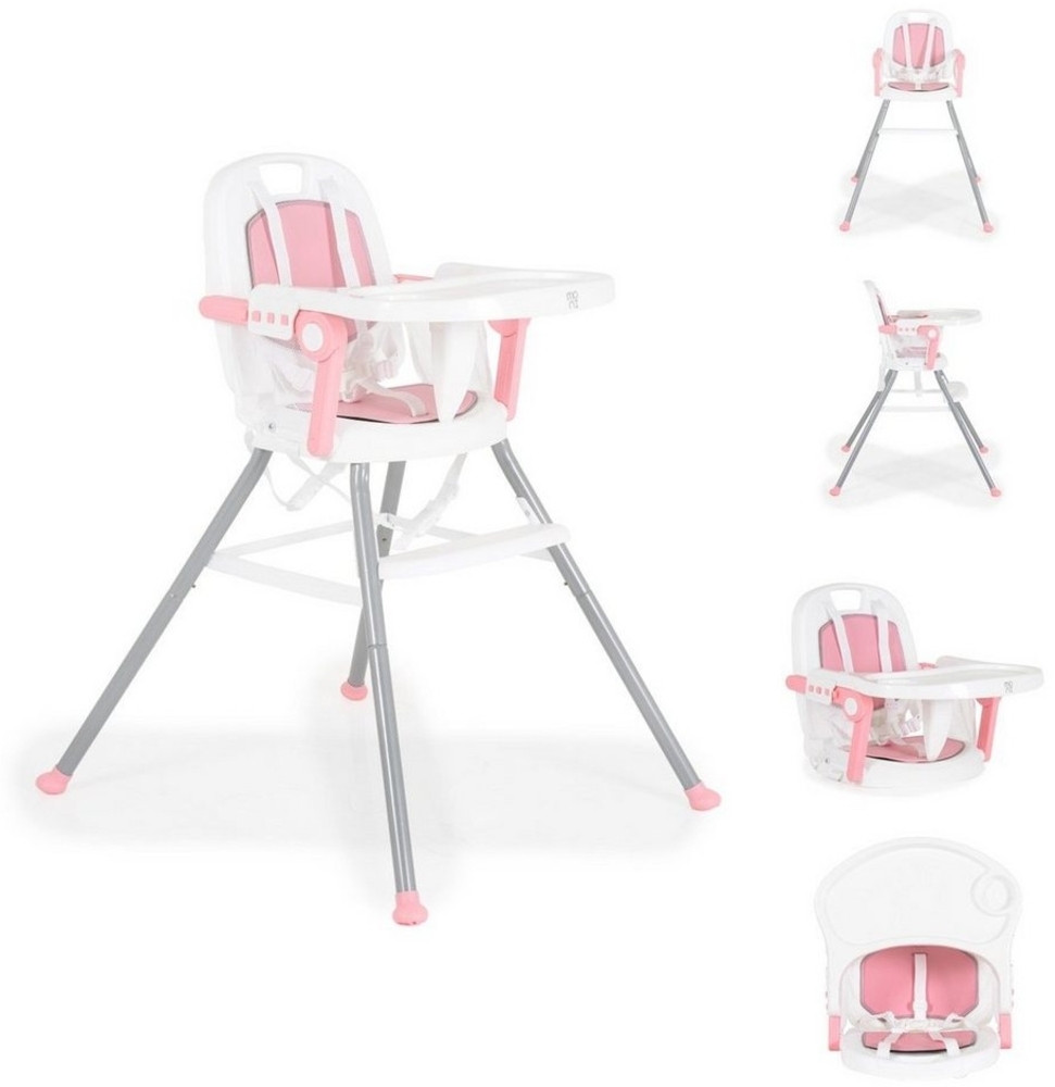 Moni Kinderhochstuhl Amaretti 3 in 1 Erhöhung, Fußstütze, klappbar, 5-Punkt-Gurt rosa Bild 1