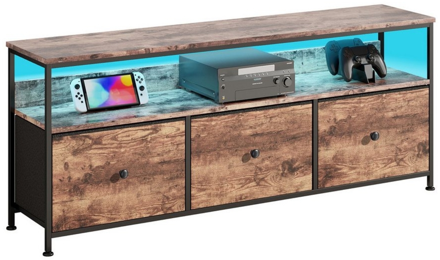 FUROKOY Lowboard TV-Schrank mit LED-Beleuchtung (Fernsehschrank Sideboard-Schrank mit 1 Regal und 3 Stoff Schubladen, TV-Bank für Wohnzimmer Schlafzimmer, 108 x 29.8 x 57 cm) Bild 1