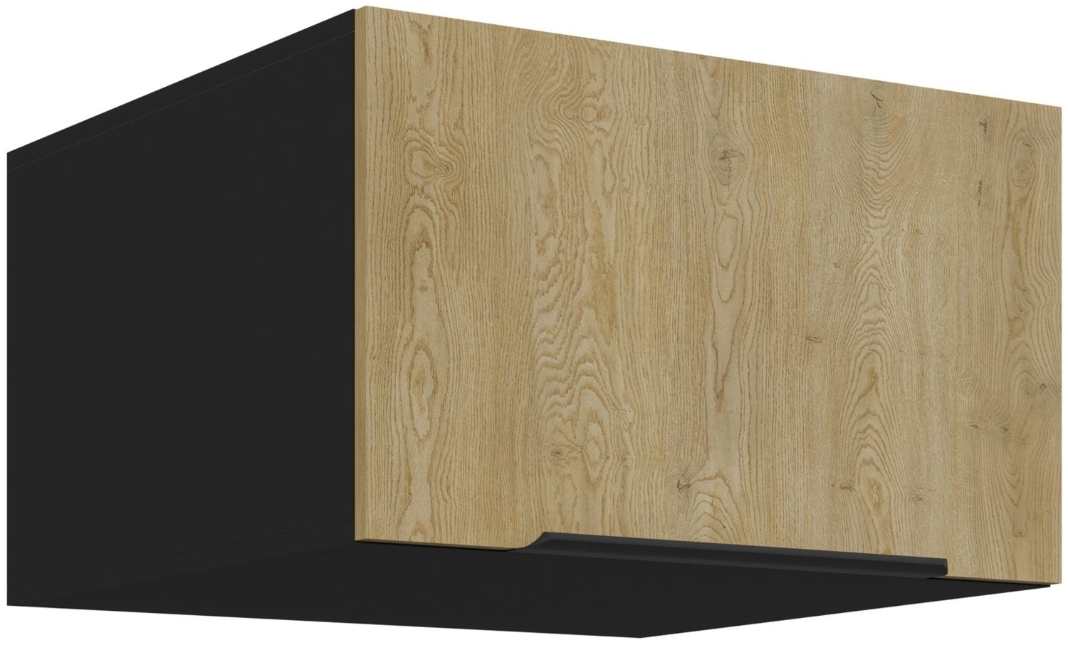 Aufsatzschrank Hochschrank 60 cm CREMONA Eiche hell + Schwarz matt Küchenzeile Küchenblock Küche Einbauküche Bild 1