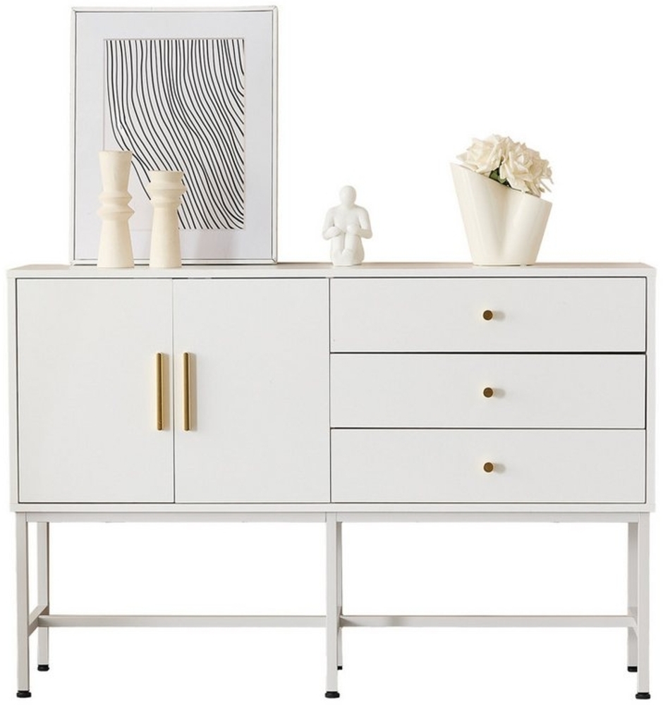 BlingBin Kommode Moderner Sideboard Wohnzimmer Beistellschrank Standschrank (1er Set, 2 St, 120 L x 32 B x 80 H), mit zwei Türen und drei Schubladen Bild 1