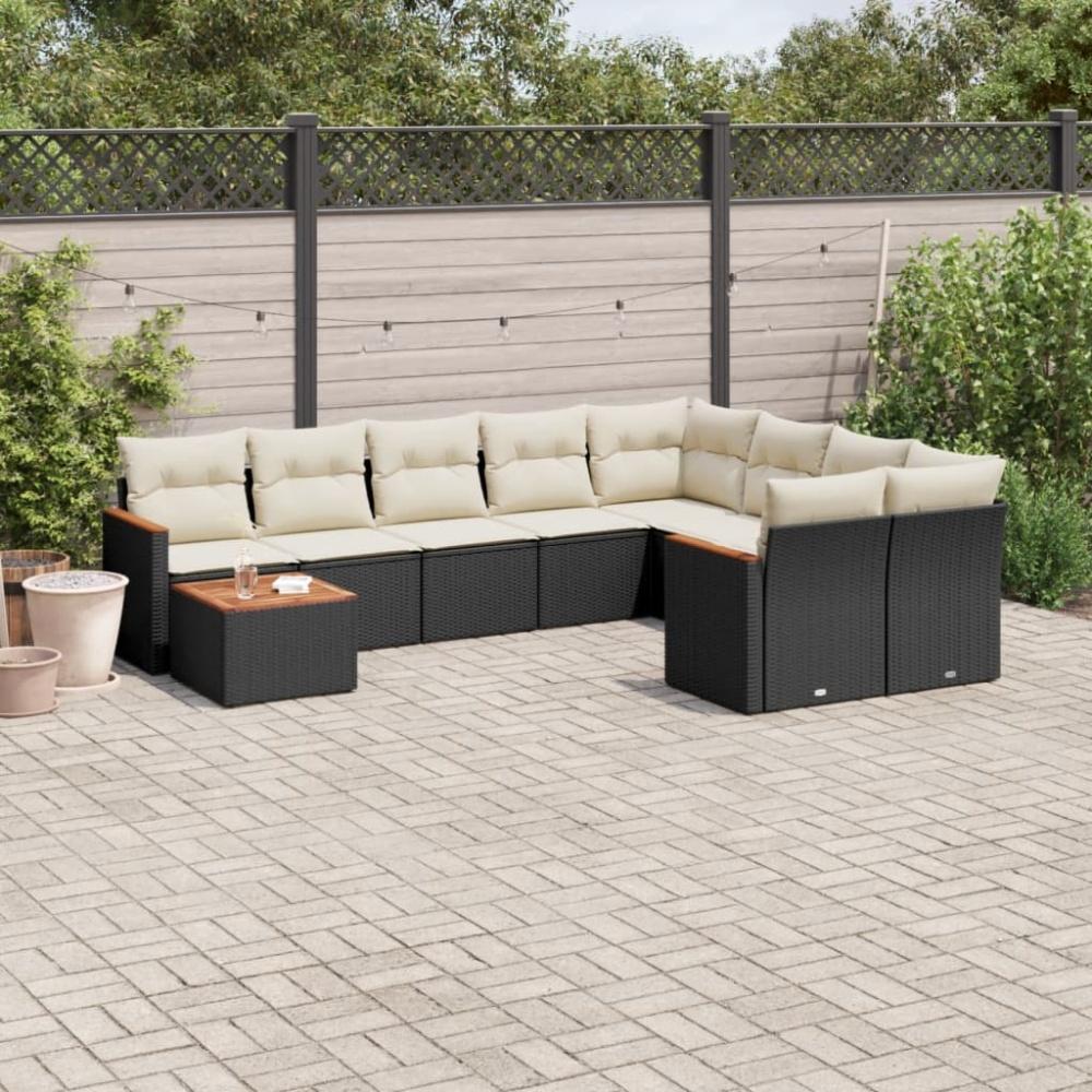 vidaXL 10-tlg. Garten-Sofagarnitur mit Kissen Schwarz Poly Rattan 3226315 Bild 1