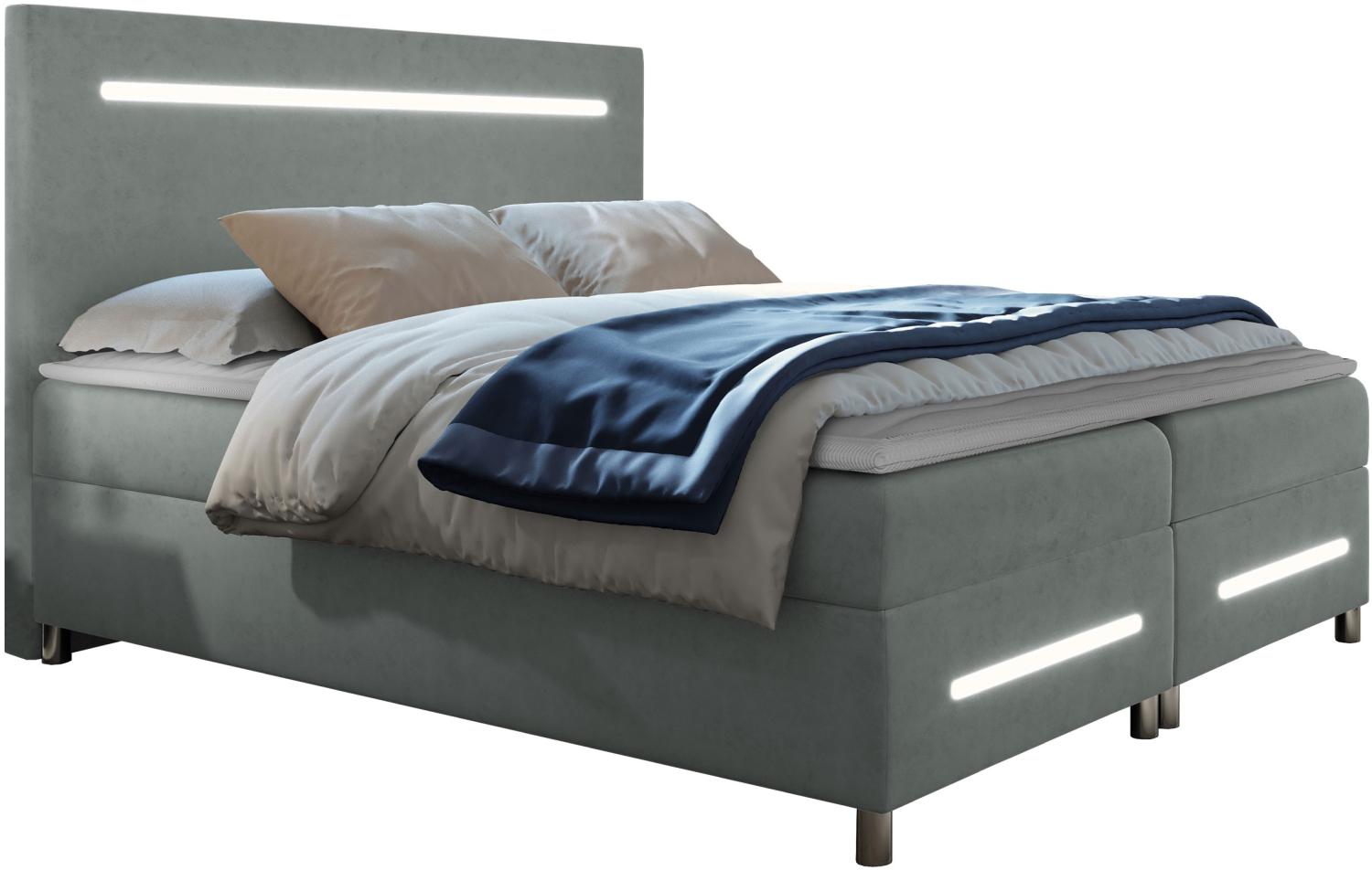 Boxspringbett Saziro LED, Grau, 140 x 200 cm Bild 1